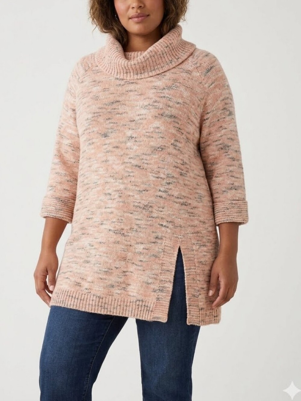 J.Jill PureJill Marled Cowl Neck Tunic Sweater Peach Multicolor Knit